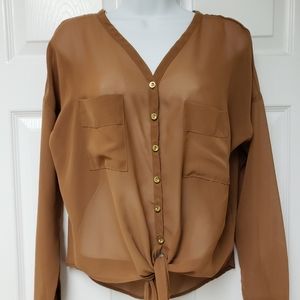 Mine,Brown, woman, blouse, Medium,long-sleeved, sheer